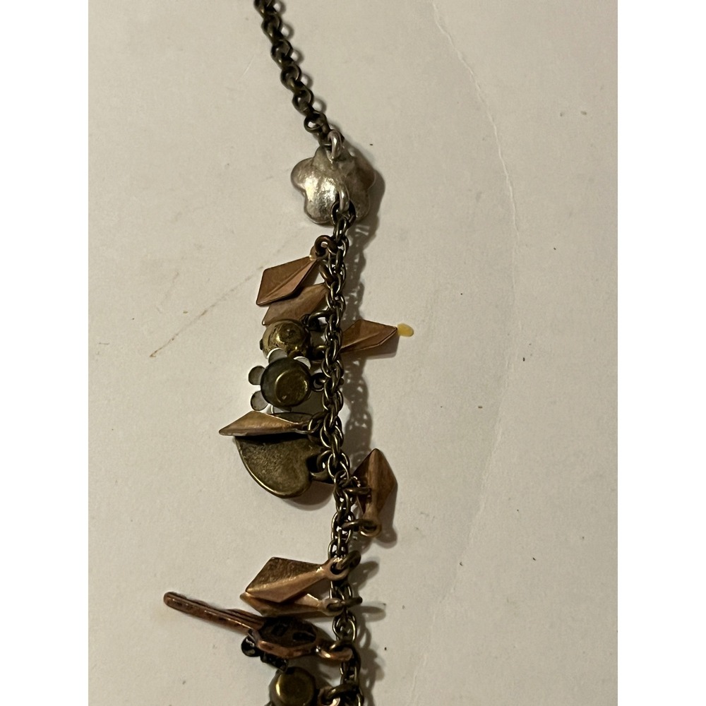 Betsey Johnson Paris Eiffel Tower Charm Necklace Bronze Tone Mixed Metal Heart - Picture 13 of 14